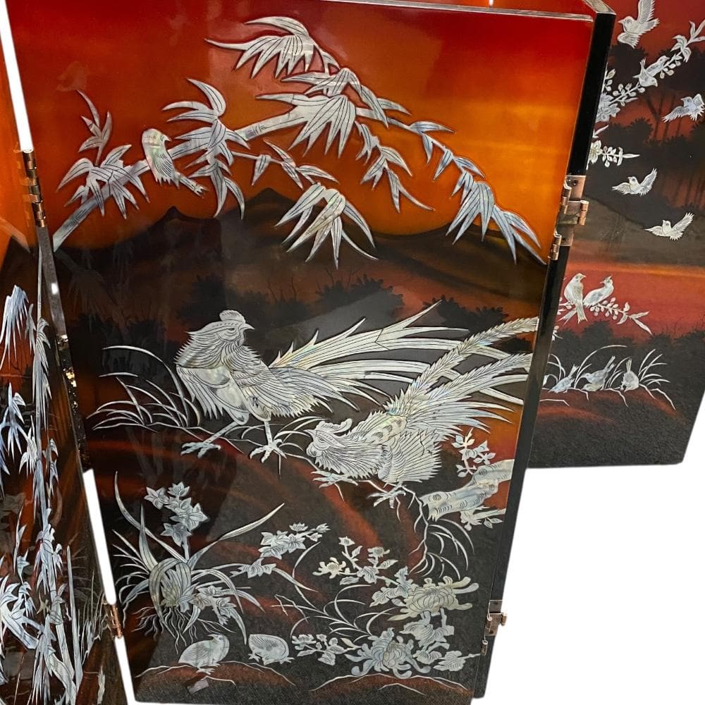 螺鈿細工 パテーション 衝立 4連衝立 漆塗り 枕屏風