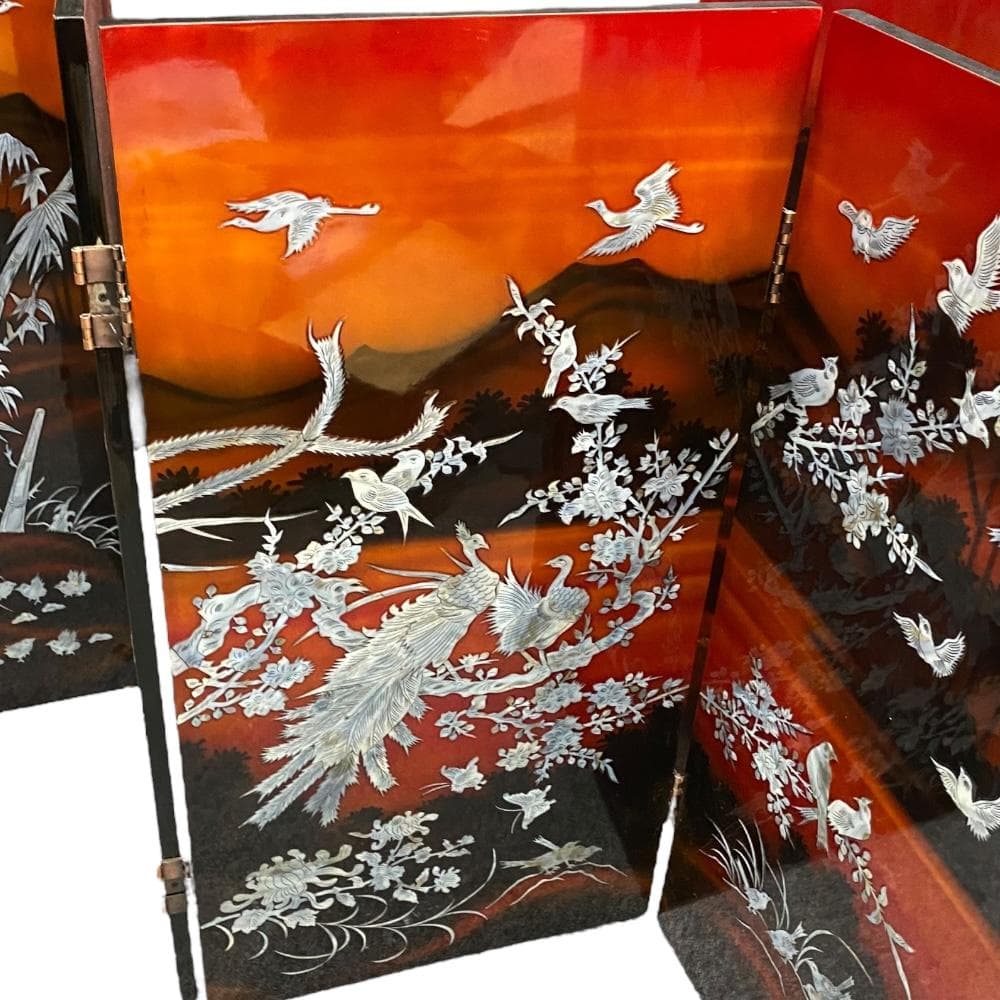 螺鈿細工 パテーション 衝立 4連衝立 漆塗り 枕屏風