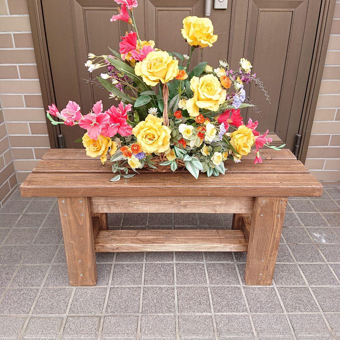 木製　ベンチ　アンティーク調　８７cm高さ３７cm耐荷重約３００kg　踏台