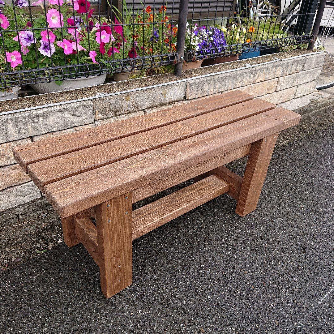 木製　ベンチ　アンティーク調　８７cm高さ３７cm耐荷重約３００kg　踏台