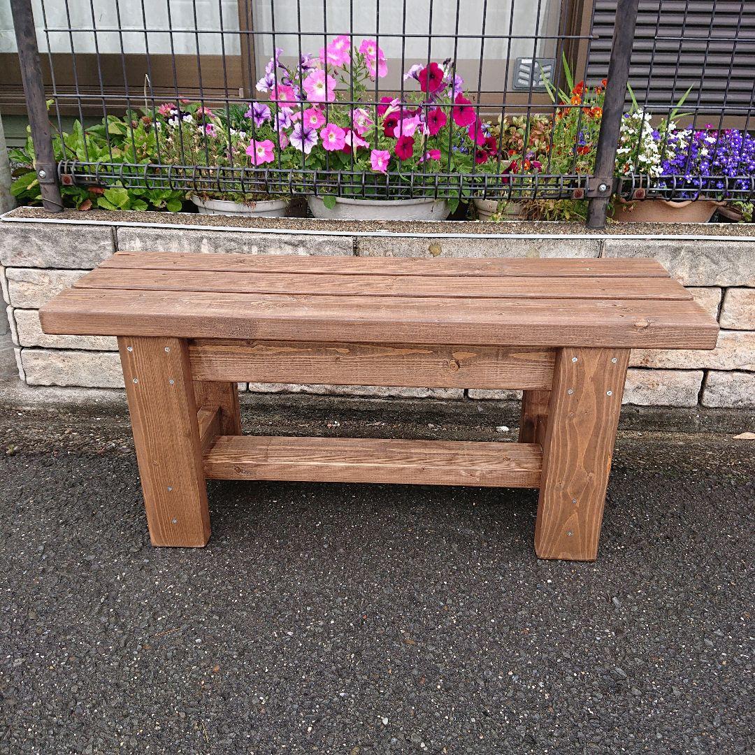 木製　ベンチ　アンティーク調　８７cm高さ３７cm耐荷重約３００kg　踏台