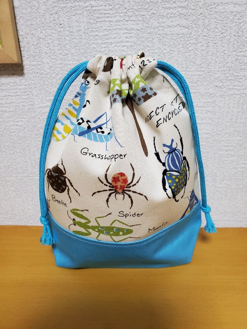 給食袋コップ入れ2枚セット 昆虫図鑑柄(イエロー＆ライトブルー)