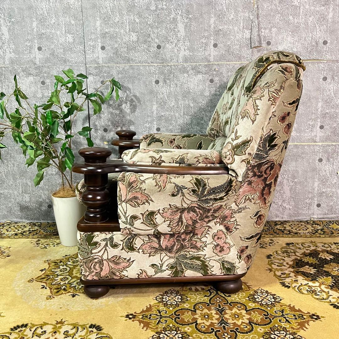 ꧁カリモク家具 karimoku꧂コロニアル 1人掛けアームソファ 花柄
