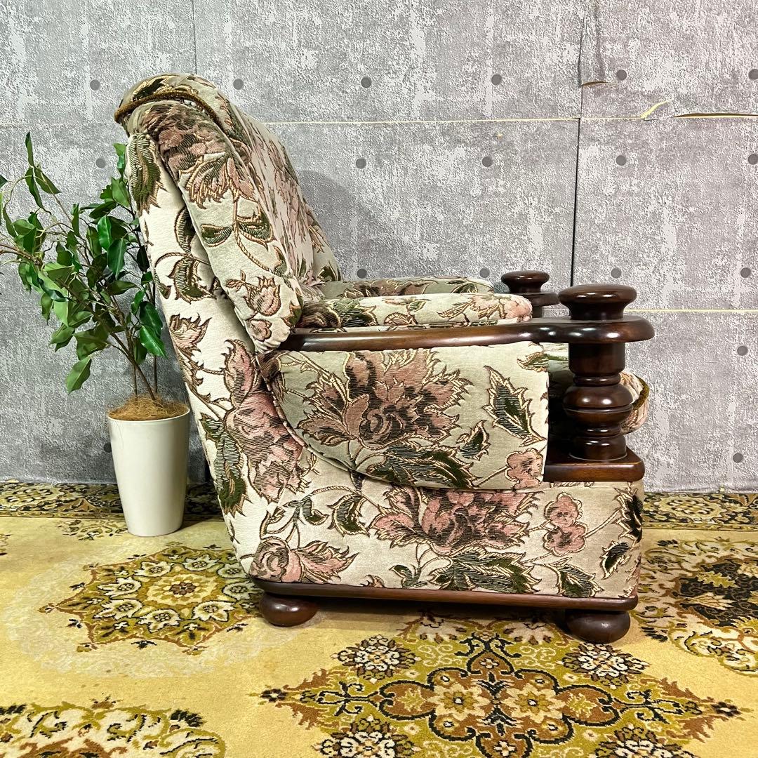 ꧁カリモク家具 karimoku꧂コロニアル 1人掛けアームソファ 花柄