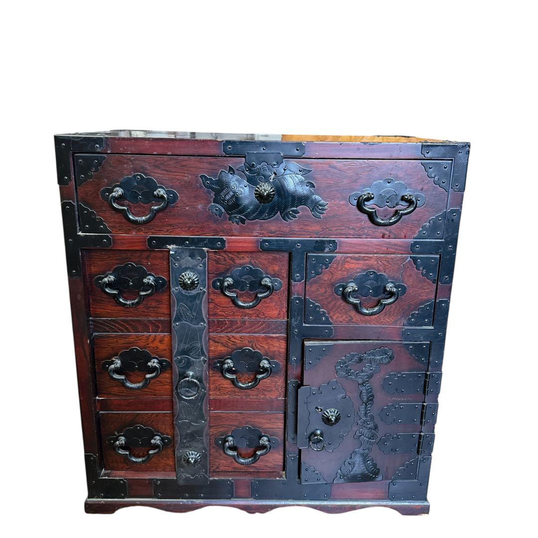 時代家具　車箪笥　鉄地金具　民芸品　整理箪笥