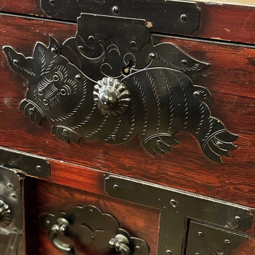 時代家具　車箪笥　鉄地金具　民芸品　整理箪笥