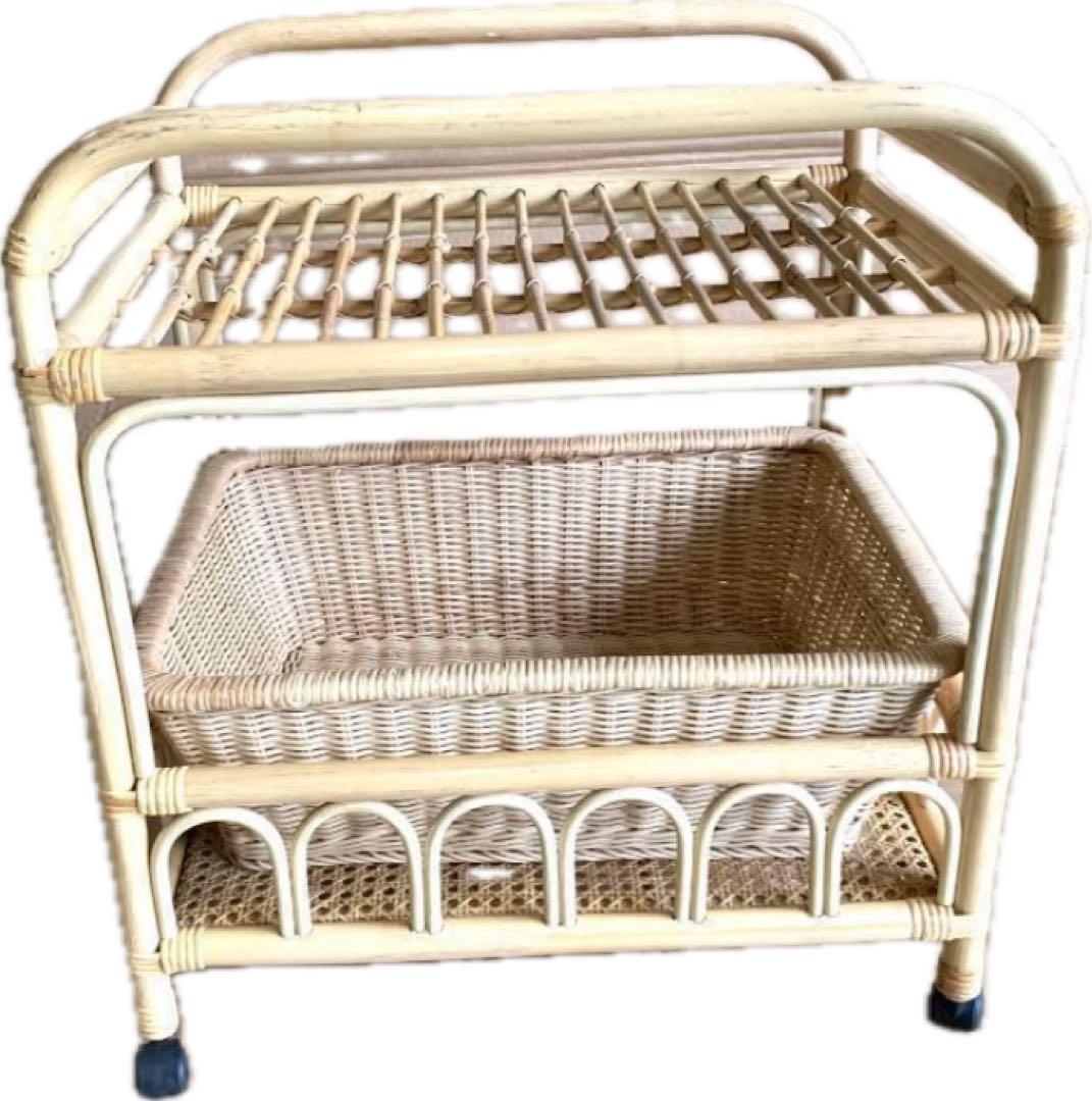 昭和レトロアンティーク藤脱衣かごキャスター付き