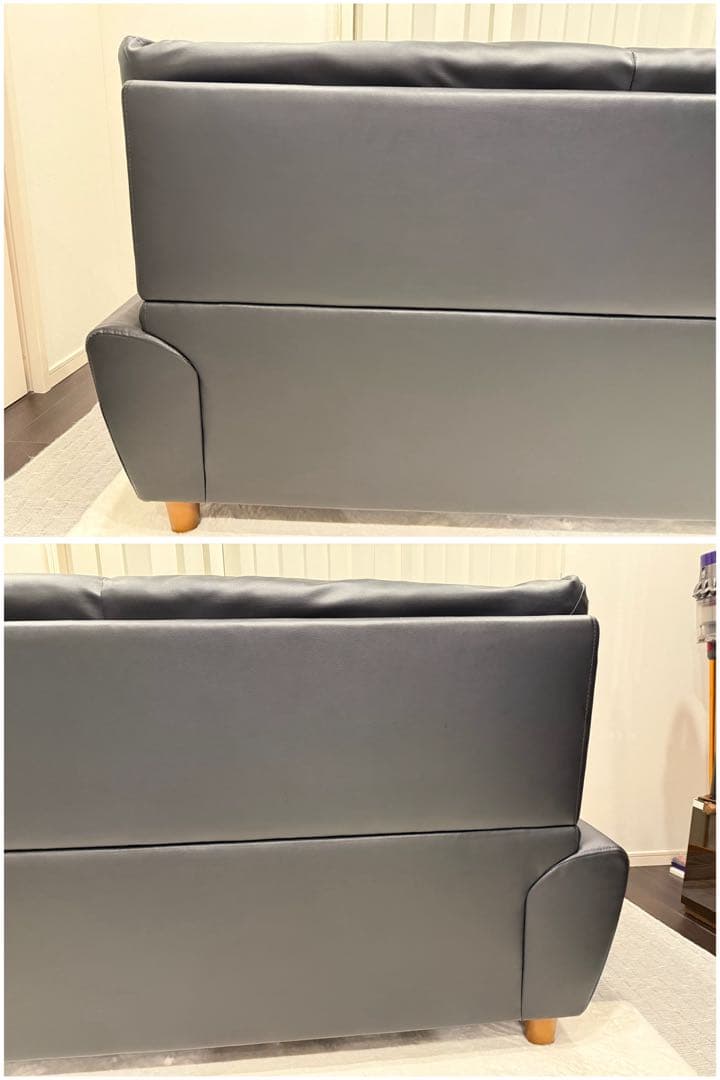 み*ん様 【O-2122】3人掛けソファ レザー 黒 インテリア 合革