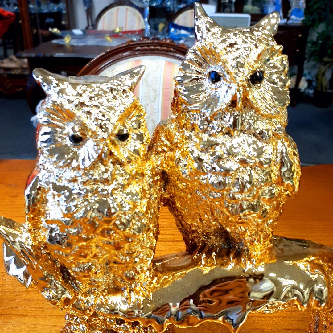 輸入雑貨　開運　金運　『ふくろうの不苦労な三姉妹』　金色　ゴールドコーティング