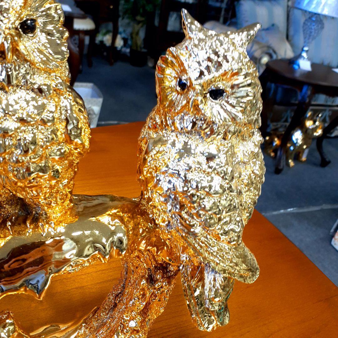 輸入雑貨　開運　金運　『ふくろうの不苦労な三姉妹』　金色　ゴールドコーティング