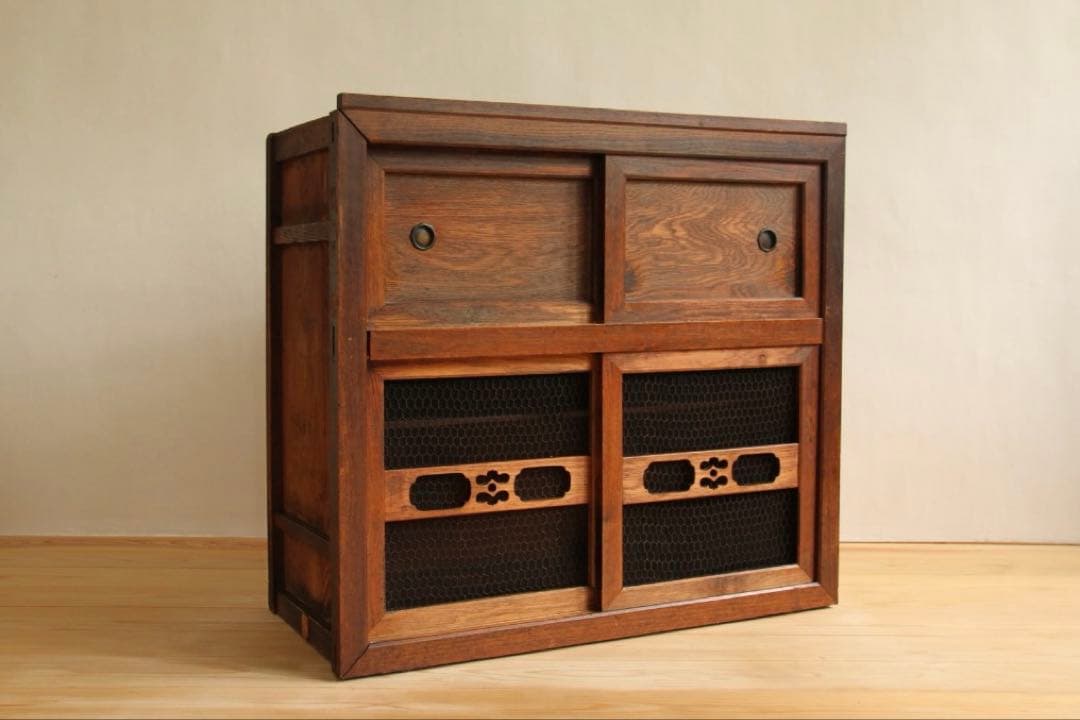 収納棚　食器棚　木製　横幅約88㎝　古家具　和モダン　小箪笥　引き出し付き