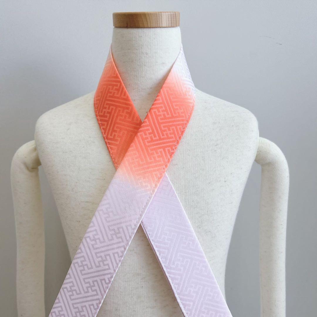 フルセット　七五三　７歳女の子　着物＆帯＆簡単半衿＆小物セット　オレンジ　鶴