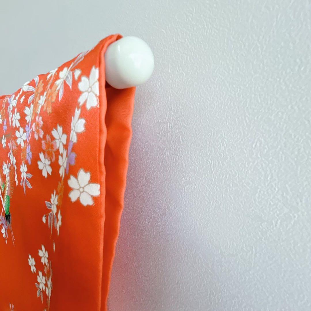 フルセット　七五三　７歳女の子　着物＆帯＆簡単半衿＆小物セット　オレンジ　鶴