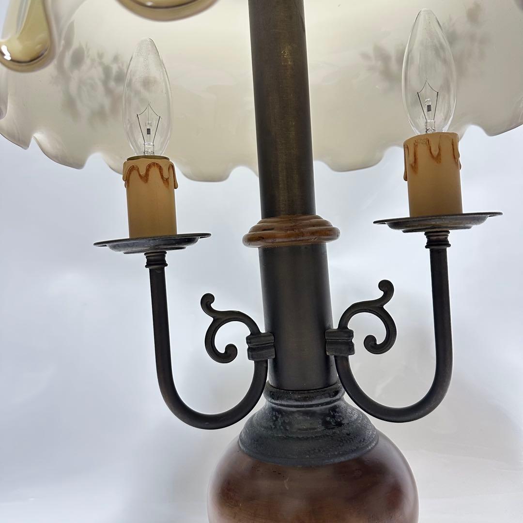 イタリア製　花柄　イエローグラスランプ3灯　ローズ　アンティーク　輸入品