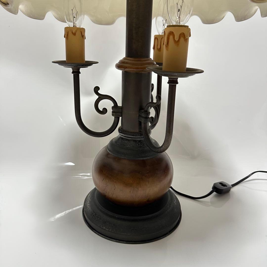 イタリア製　花柄　イエローグラスランプ3灯　ローズ　アンティーク　輸入品