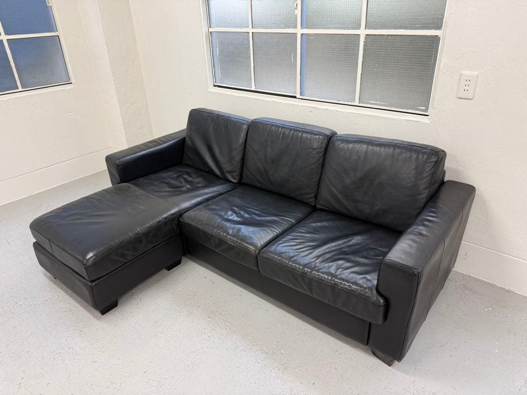 KEYUCA ケユカ 3人がけ　L字型ソファ　本革　黒　定価30万円