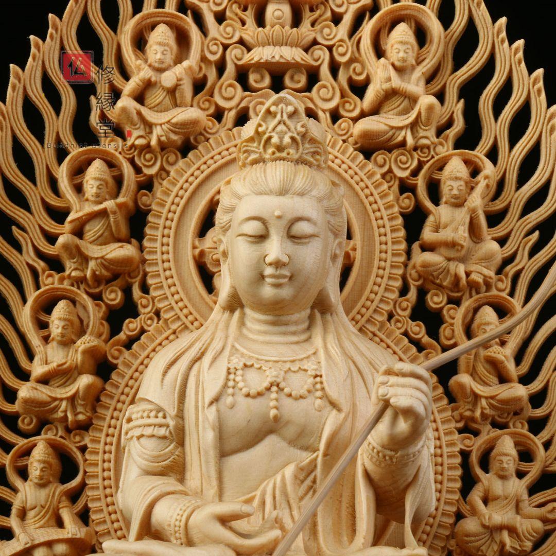 修縁堂】極上品 木彫り 仏像 薬師如来三尊座像 彫刻 一刀彫 天然木檜材