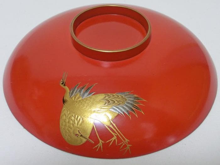 ☆江戸期☆江戸時代☆大盃☆塗師　西郡仙斎☆蒔絵☆鶴☆金彩☆共箱付☆