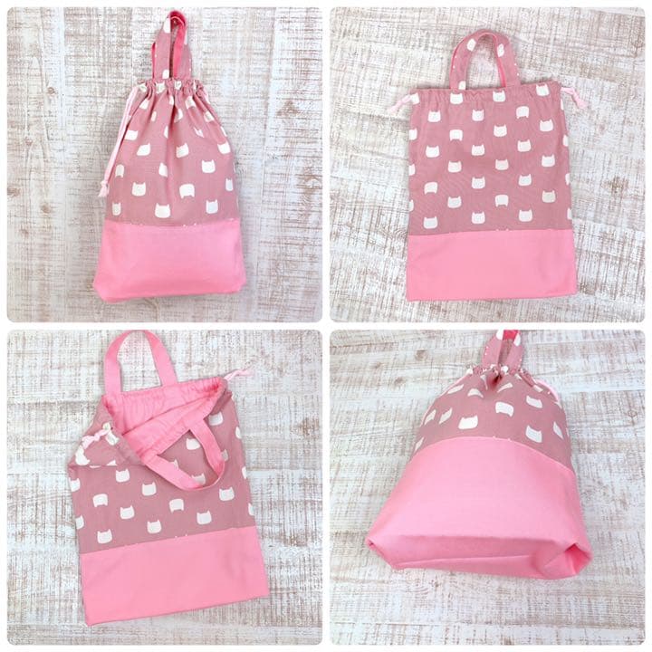 入園入学グッズ 《ねこ×ピンク》レッスンバッグ 体操服袋 くつ袋 お弁当袋