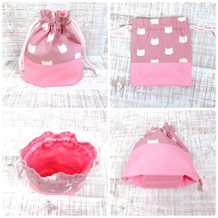 入園入学グッズ 《ねこ×ピンク》レッスンバッグ 体操服袋 くつ袋 お弁当袋