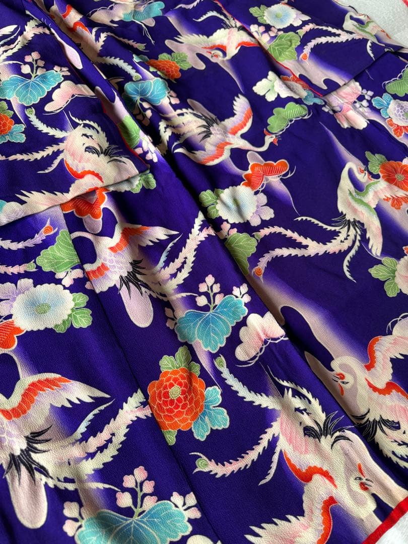 七五三に★アンティーク　大正縮緬　紫色に鳳凰　3歳着物セット