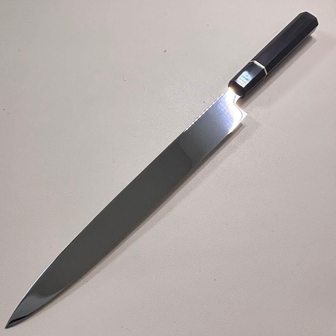 270mm柳刃包丁 鏡面　黒檀水牛八角柄 全鋼 和包丁'「鞘付き」