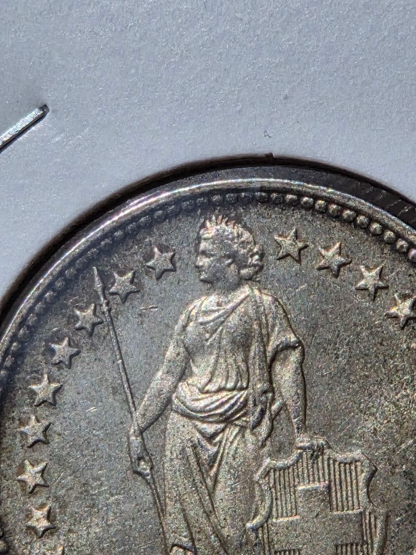 稀少年号と状態) スイス連邦 ヘルヴェティア立像 2フラン銀貨 1936 B