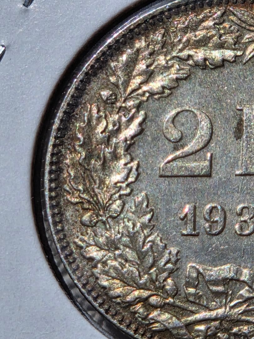 稀少年号と状態) スイス連邦 ヘルヴェティア立像 2フラン銀貨 1936 B