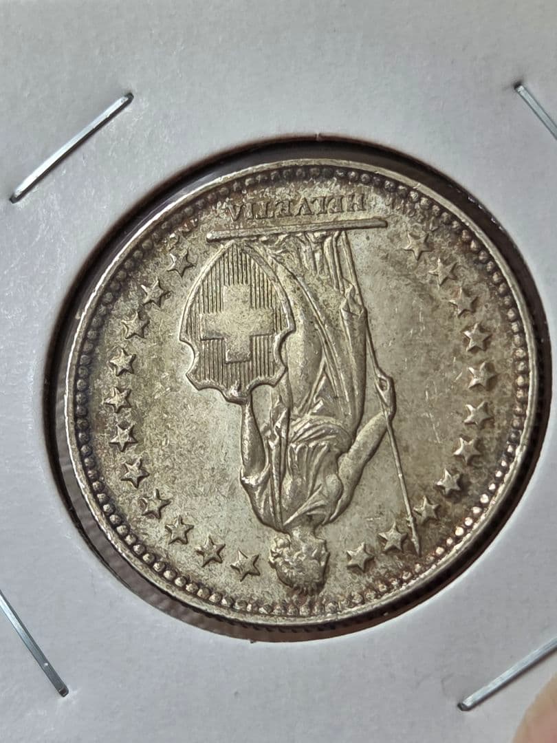 稀少年号と状態) スイス連邦 ヘルヴェティア立像 2フラン銀貨 1936 B