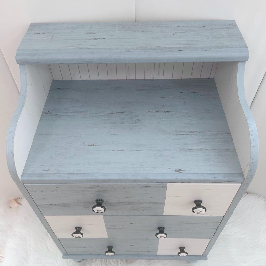 白井産業　フレンチシャビー チェスト　フレンチカントリー　ペールブルー　北欧