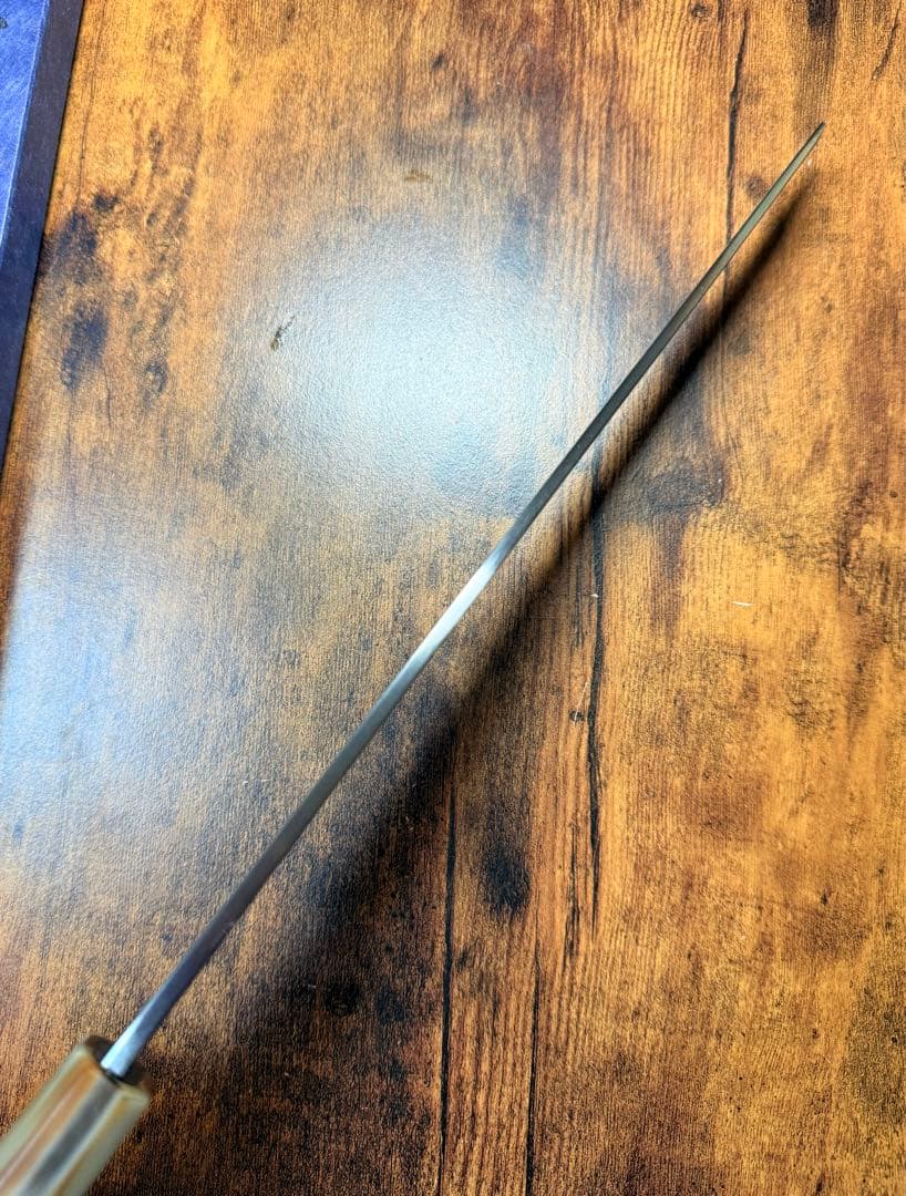 祥太郎作　刺身 切付 柳刃 水本焼 青一鋼　鏡面　尺　包丁　黒檀銀巻白水牛八角柄