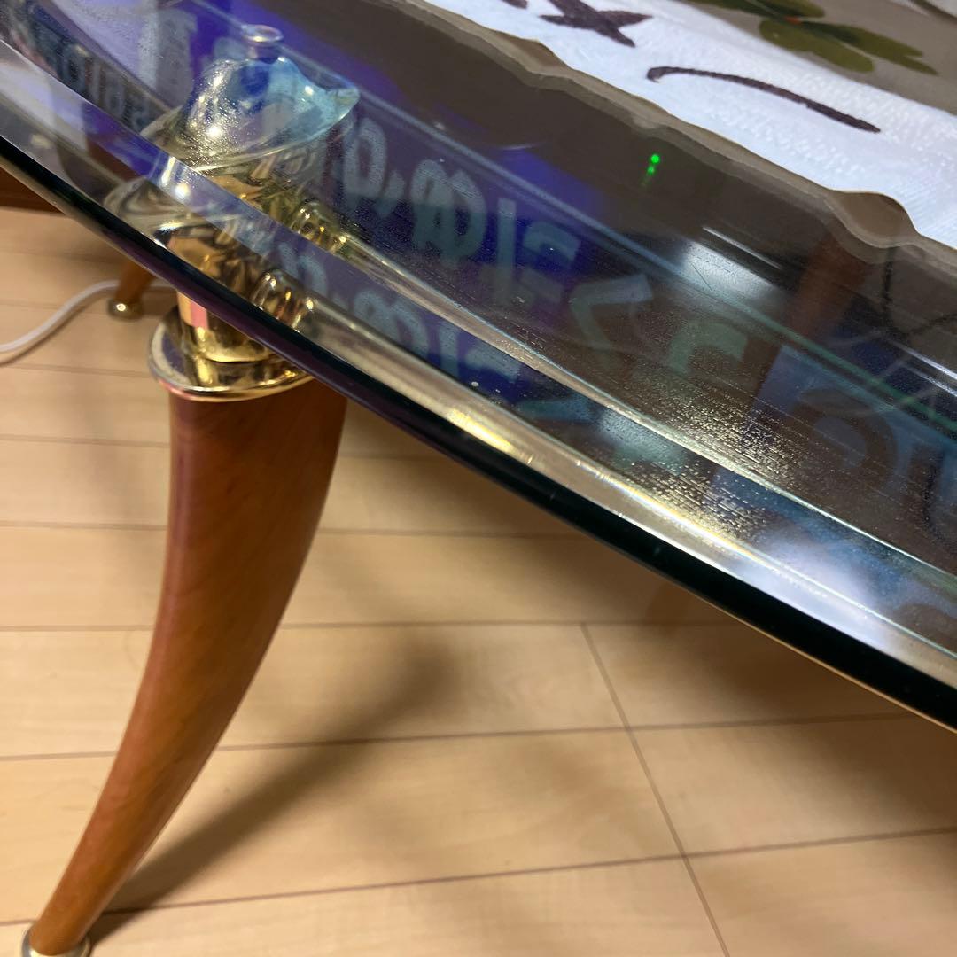 アンティーク、ガラステーブル　楕円形　ローテーブル