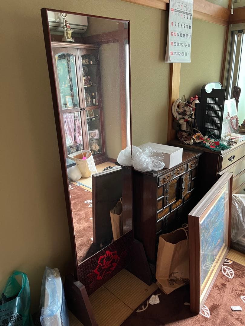 姿見 鏡 鎌倉彫り