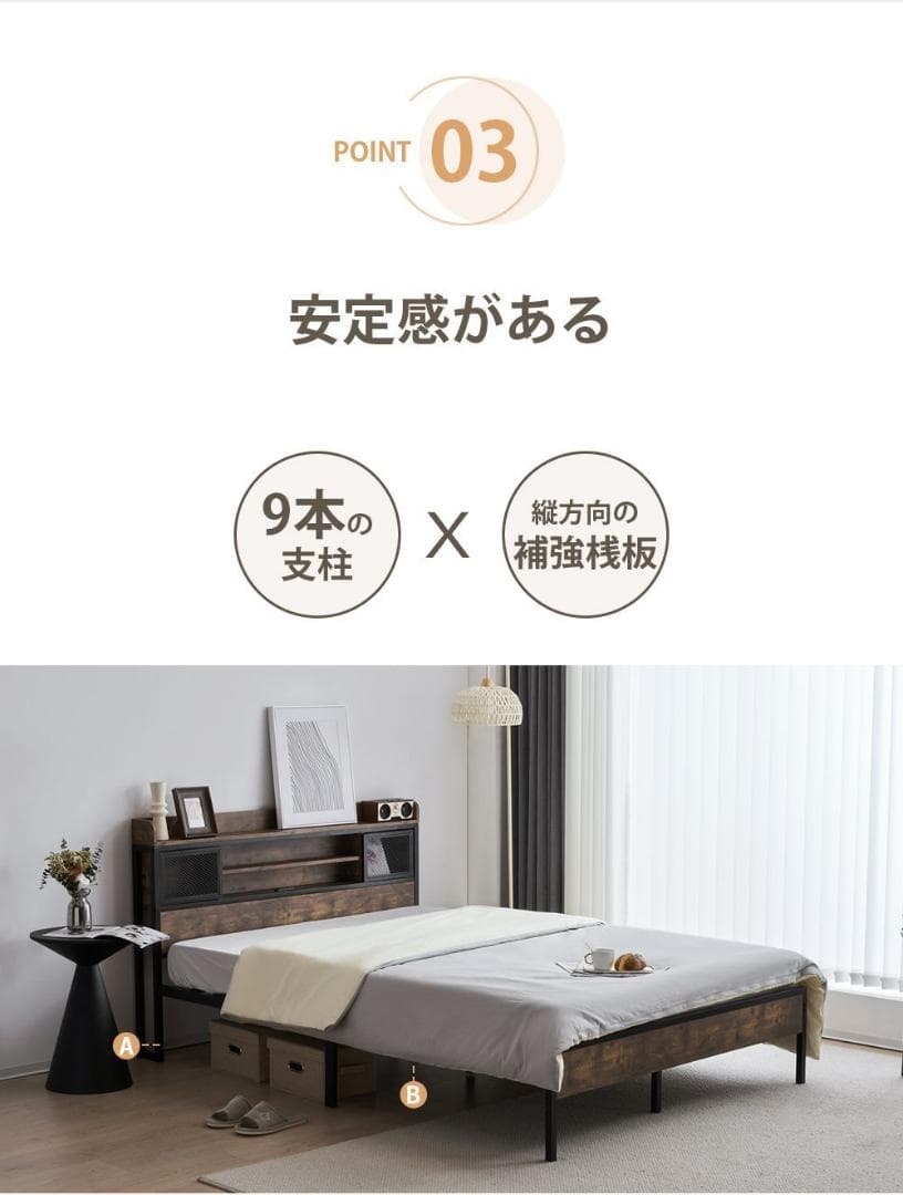 超赤字！D ベッドフレーム ダブル ダブルベッド パイプベッド コンセント付