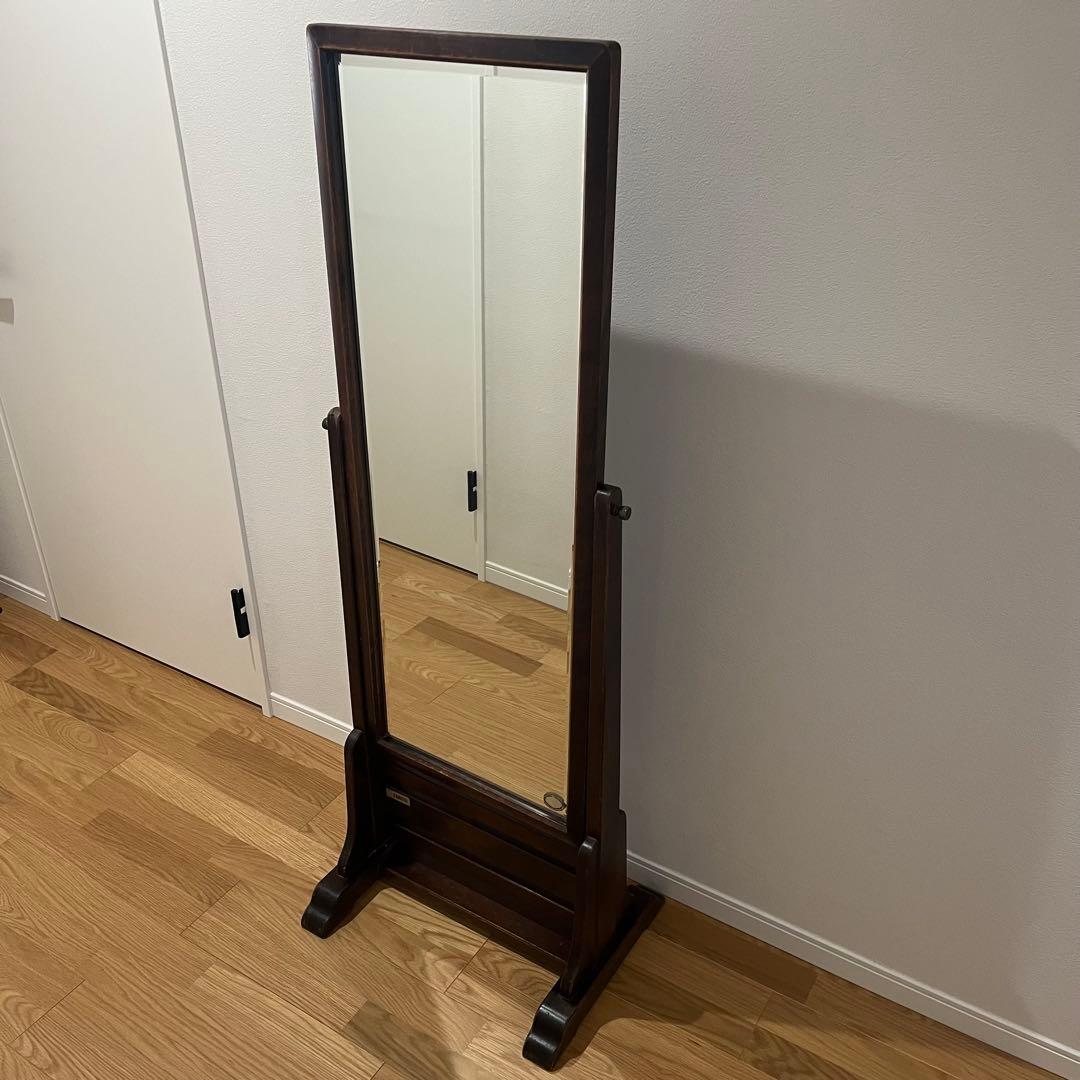 北海道民芸家具 スタンドミラー 姿見 全身鏡 鏡台 木製 アンティーク調