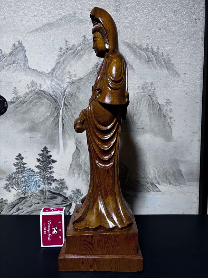 大型 観音菩薩 木彫　仏像 彫刻　開運　風水　置物　縁起物　インテリア