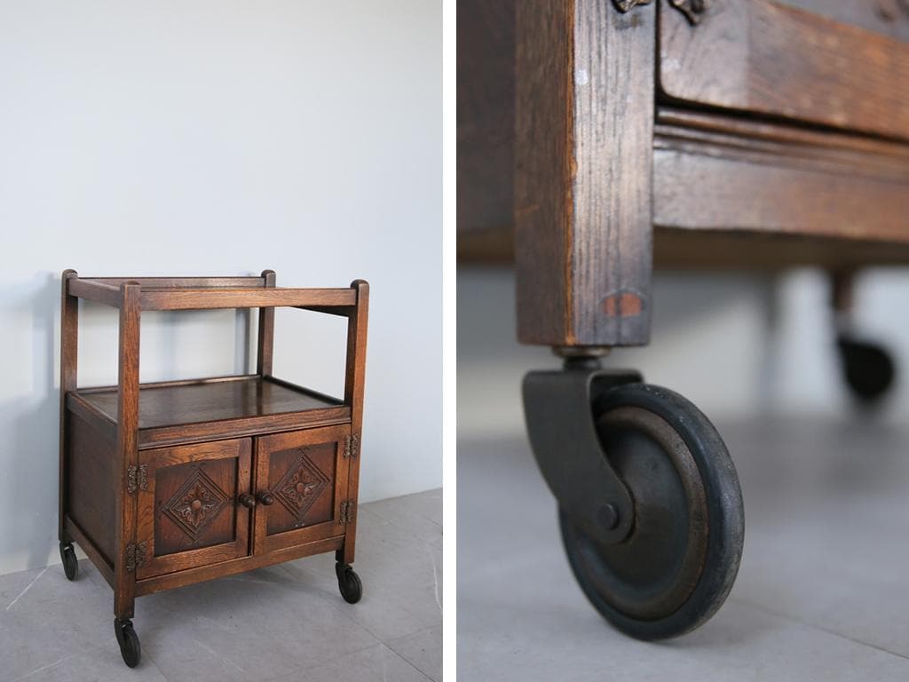 英国アンティーク木製キッチンワゴン/トロリー/サイドテーブル机(91-45)