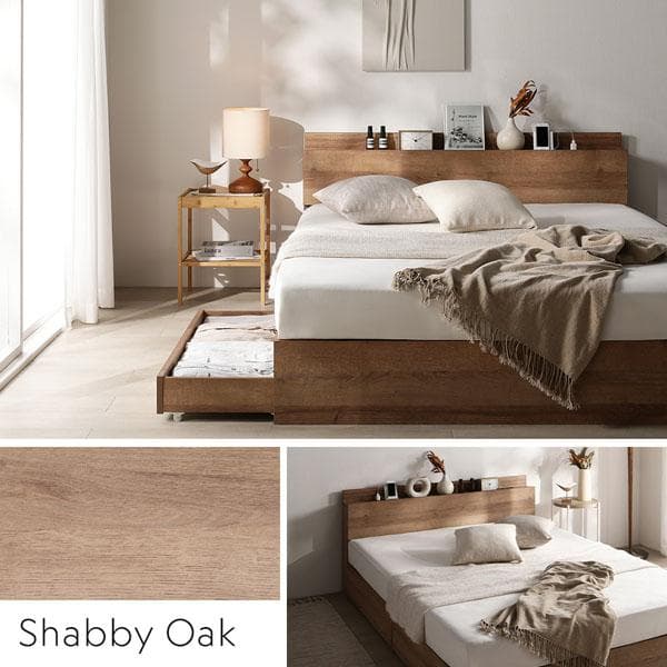 ベッド セミダブル ベッドフレームのみ シャビーオーク 宮付 収納ベッド