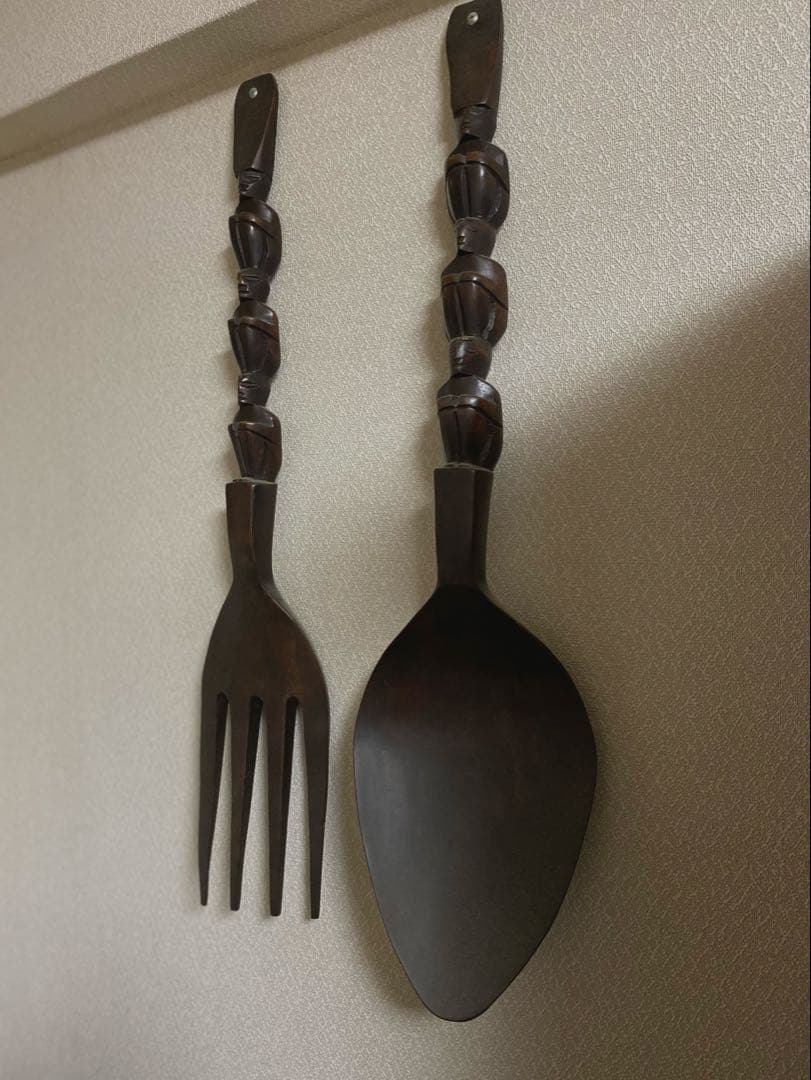 Vintage 木製 スプーン&フォーク 壁掛けオブジェ