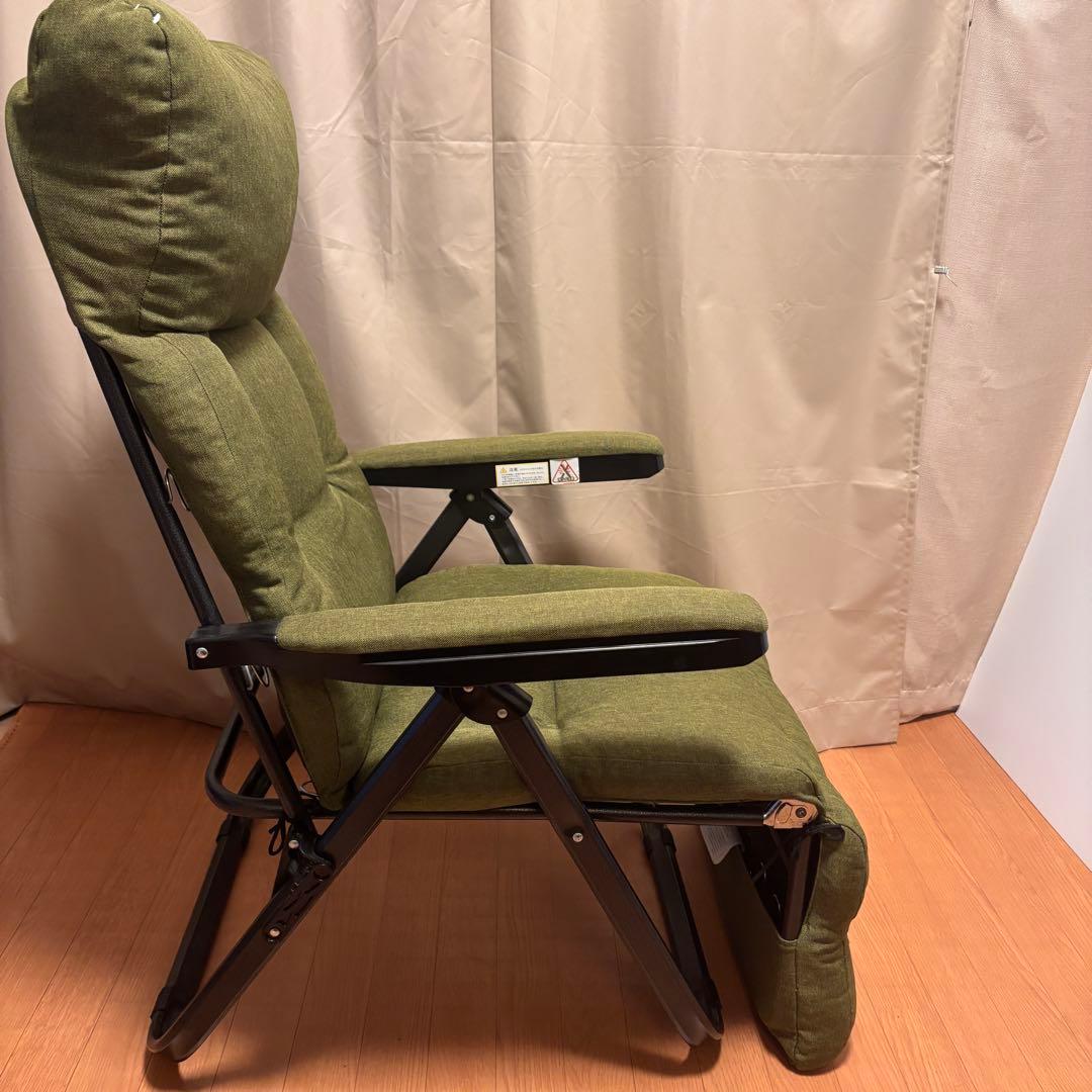 【美品】タック フットレスト付きリクライニングチェア グリーン リラックスチェア