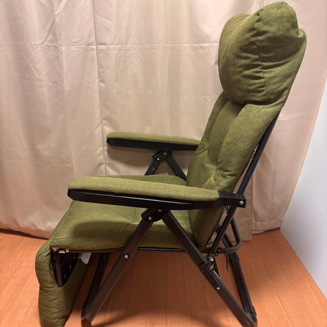 【美品】タック フットレスト付きリクライニングチェア グリーン リラックスチェア