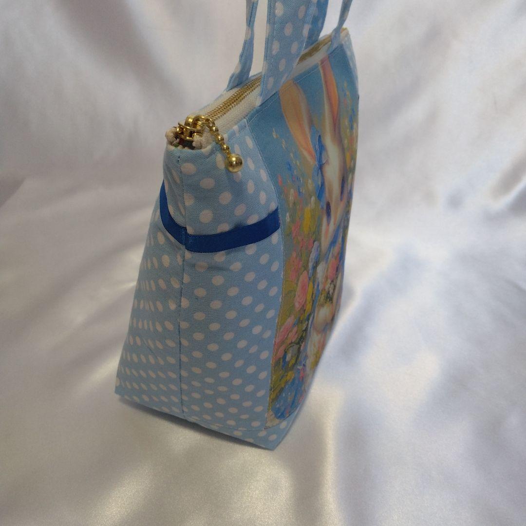 トート ハンドメイドファスナー付きトートバッグ うさぎ 兎柄 パネル