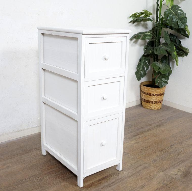 【完成品】桐製 スリムチェスト 幅30cm ホワイト 隙間収納 キャビネット