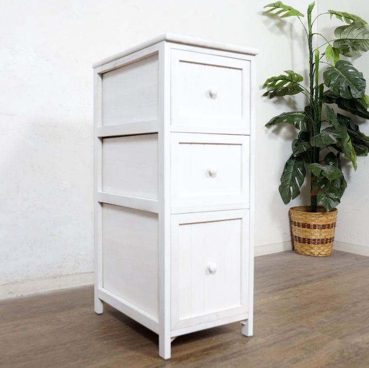 【完成品】桐製 スリムチェスト 幅30cm ホワイト 隙間収納 キャビネット