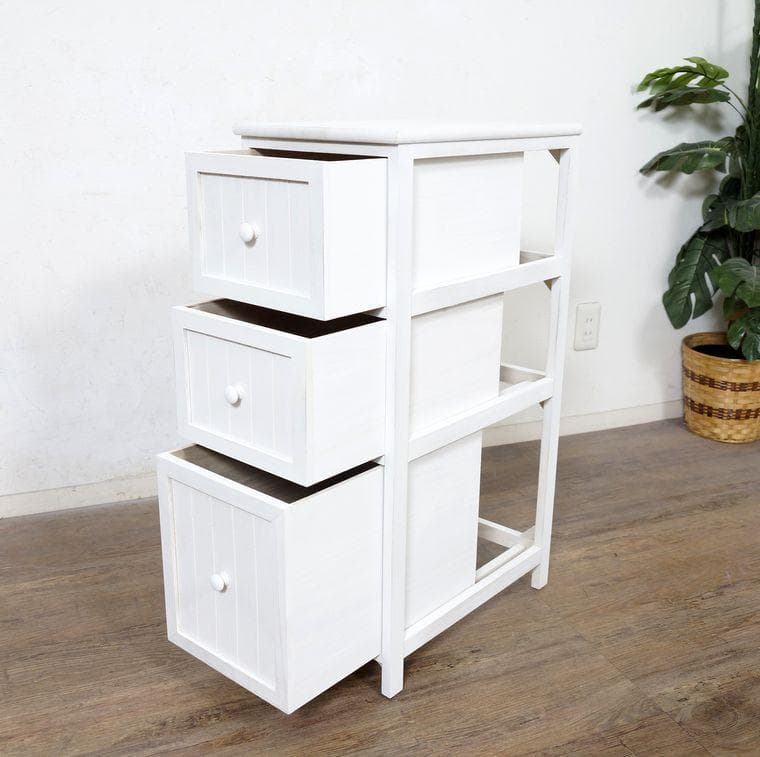 【完成品】桐製 スリムチェスト 幅30cm ホワイト 隙間収納 キャビネット