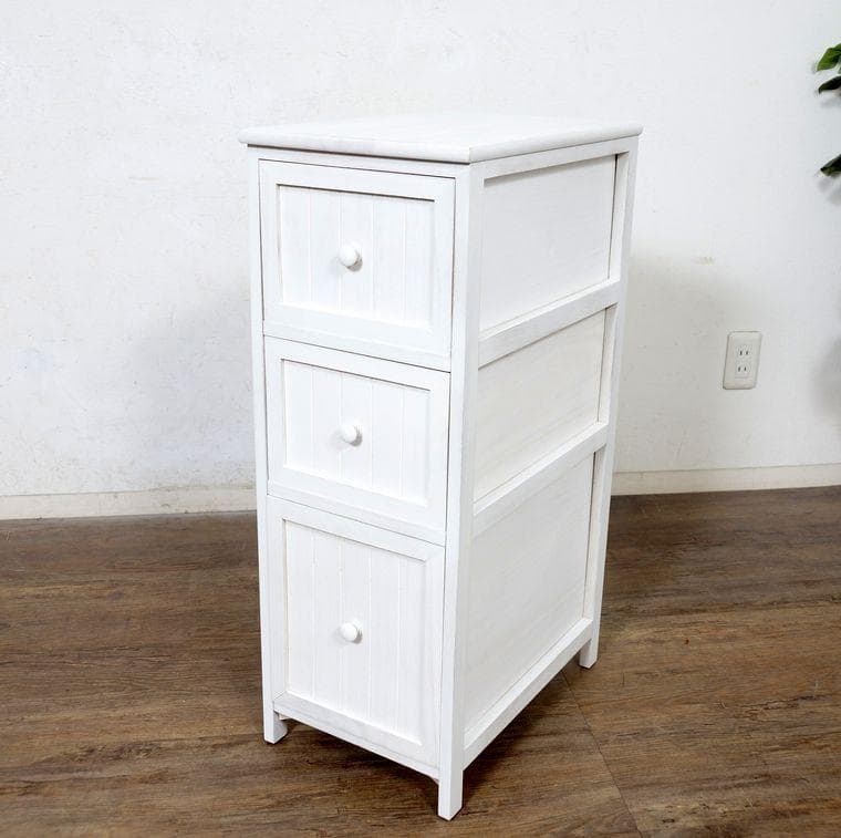 【完成品】桐製 スリムチェスト 幅30cm ホワイト 隙間収納 キャビネット