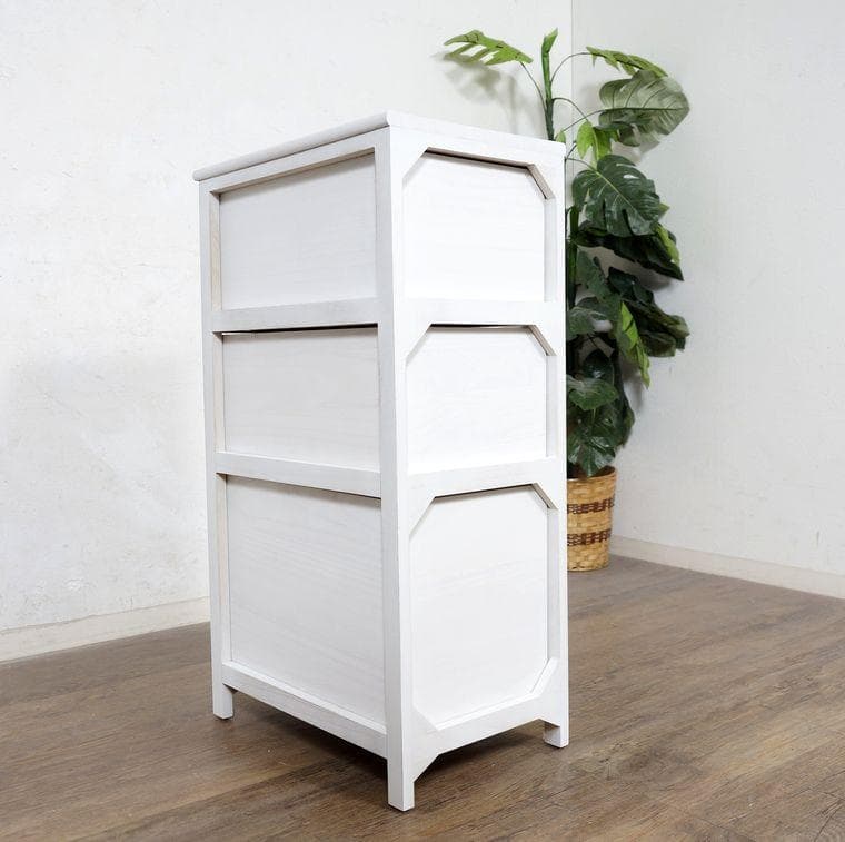 【完成品】桐製 スリムチェスト 幅30cm ホワイト 隙間収納 キャビネット