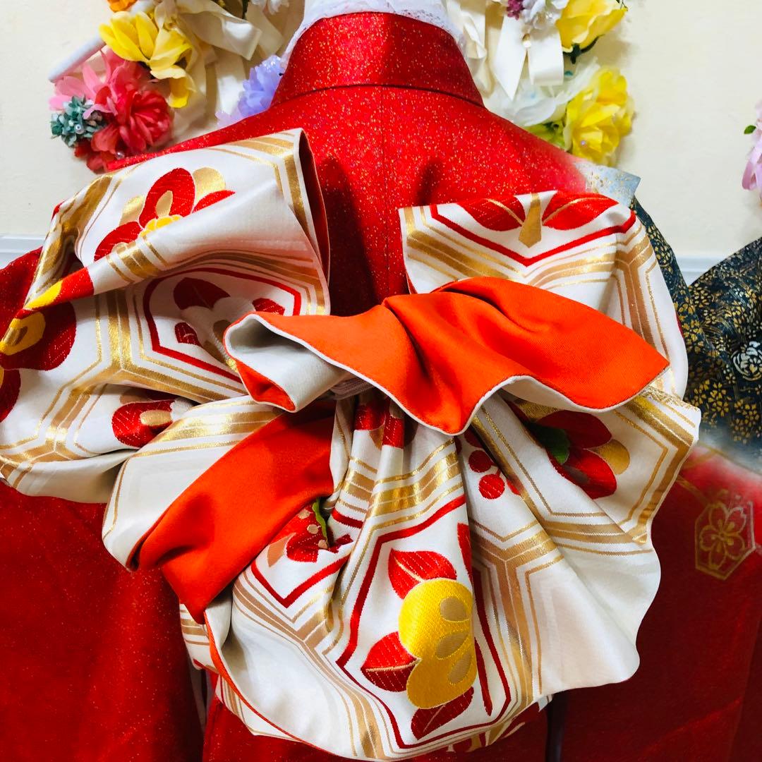 七五三七歳‼️豪華正絹レッド×BLACKラメ煌びやか花々刺繍金彩金箔完全フルセット