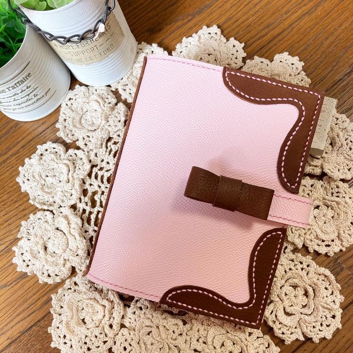 ご確認用　バイブル システム手帳 B6 牛革　ベビーピンク　チョコ　ブラウン