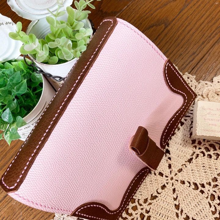 ご確認用　バイブル システム手帳 B6 牛革　ベビーピンク　チョコ　ブラウン